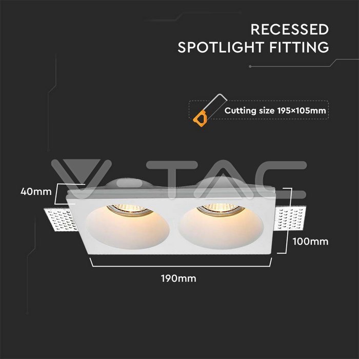 V-TAC 6762, 2xGU10 Gypsum Holder Round White