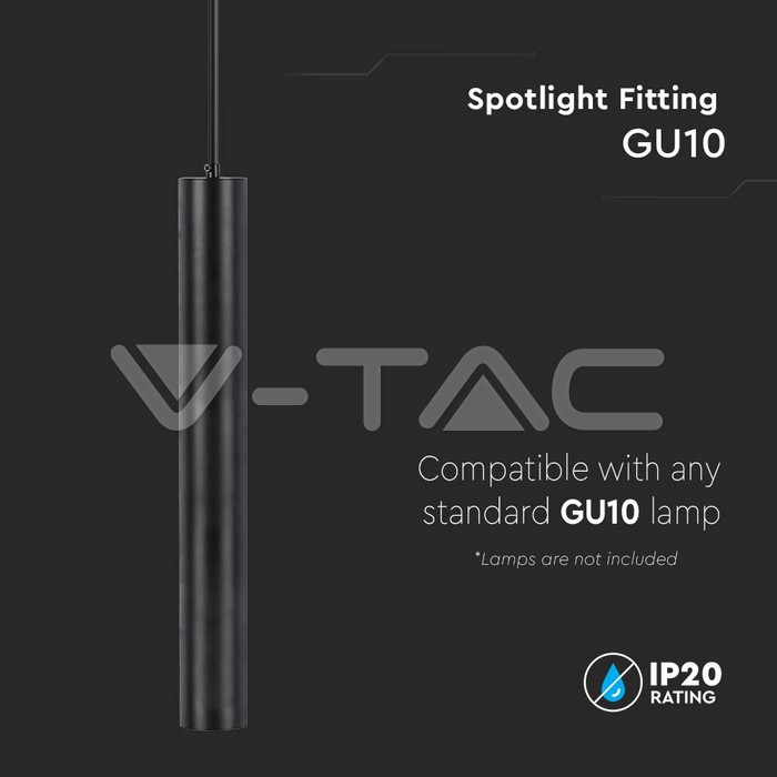V-TAC 6687, GU10 Pendant Light Black Ø60x500 mm