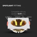 V-TAC 6654, GU10 Holder Square White Frame Gold Reflector