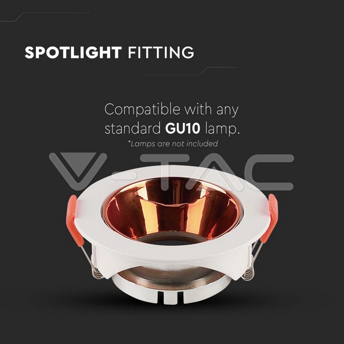 V-TAC 6649, GU10 Holder Round White Frame Rose Gold Reflector