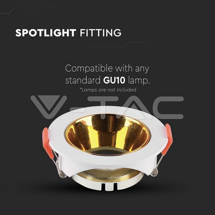 V-TAC 6648, GU10 Holder Round White Frame Gold Reflector
