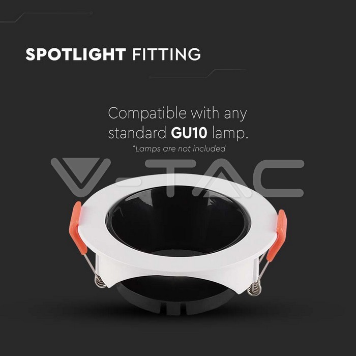V-TAC 6645, GU10 Holder Round White Frame Black Reflector