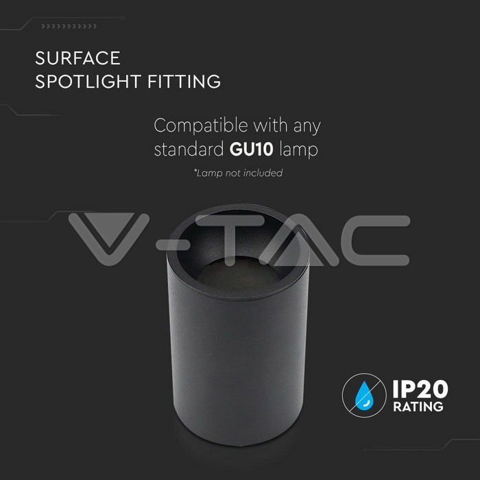 V-TAC 8945, GU10 Surface Mounted Holder Black