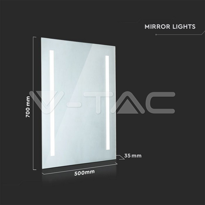 V-TAC 2140451, 35W Rectangular LED Mirror IP44 Anti-Fog 6400K
