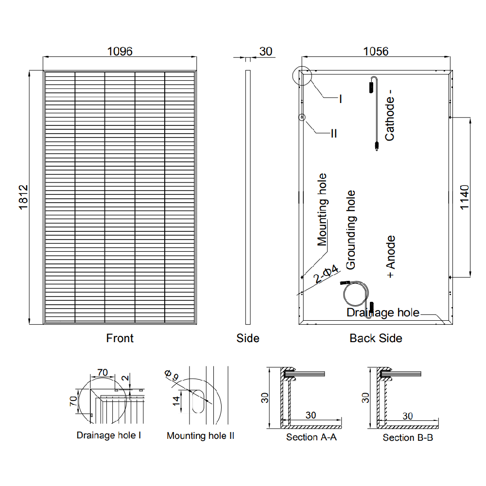 AE SOLAR, AE-BME-44E, Black Monofacial Monocrystalline PERC half-cut cells 415Wp Solar Panel