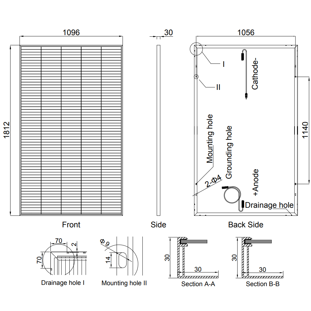 AE SOLAR, AE-BME-44F, Standard Monofacial Monocrystalline PERC half-cut cells 420Wp Solar Panel