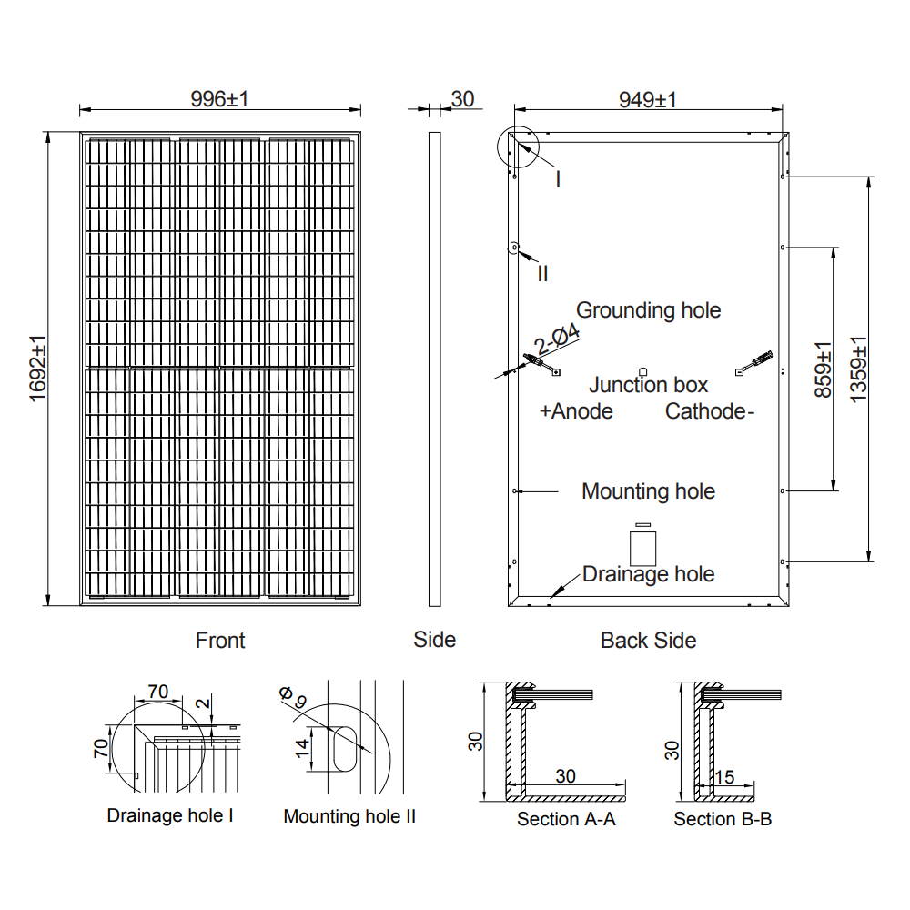AE SOLAR, AE-MB-120E, Black Monofacial Monocrystalline PERC half-cut cells 340Wp Solar Panel