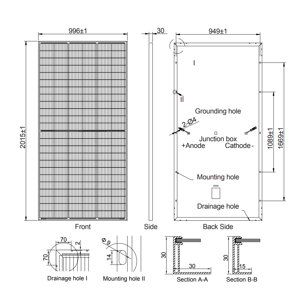 AE SOLAR, AE-MB-144E, Black Monofacial Monocrystalline PERC half-cut cells 415Wp Solar Panel