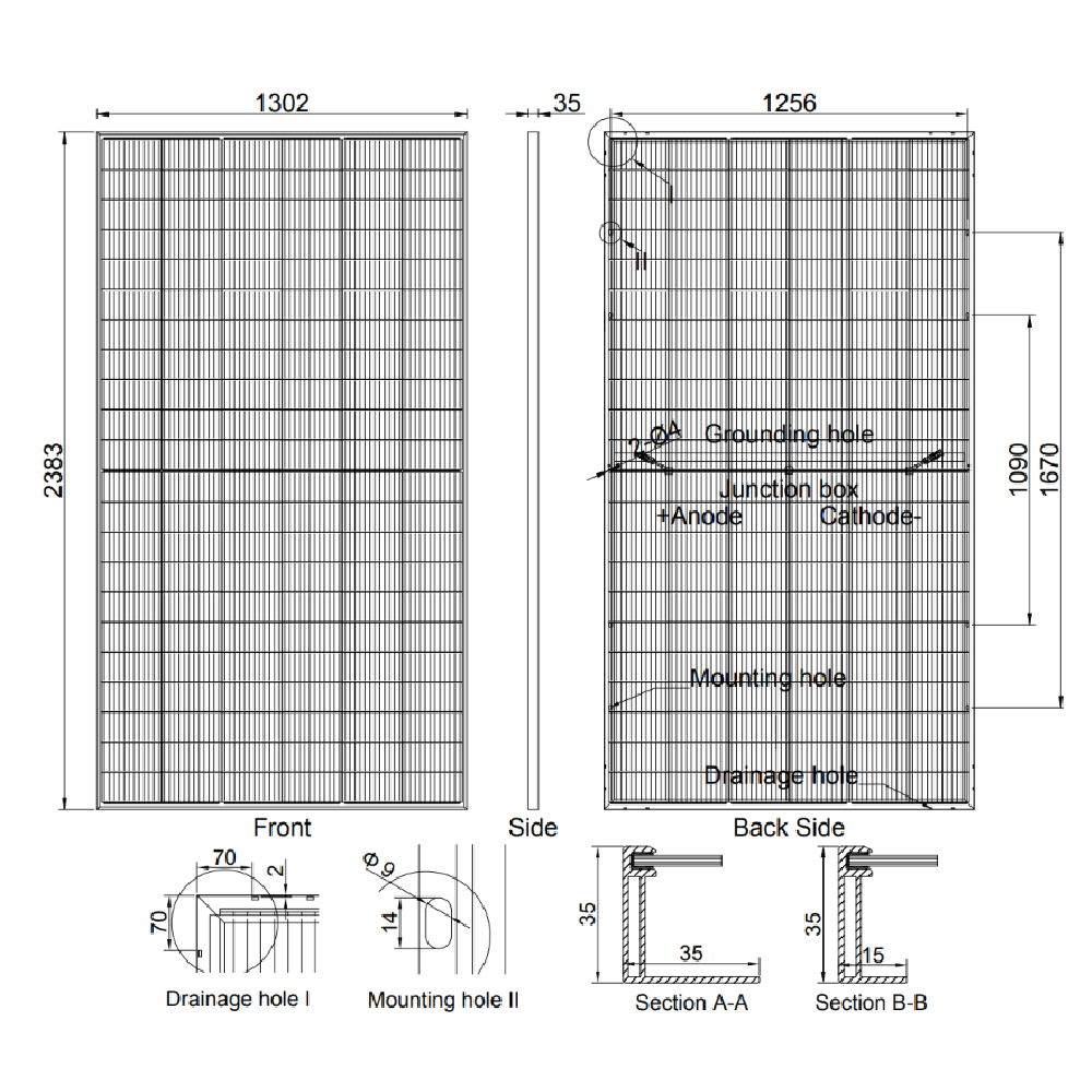 AE SOLAR, AE-TME-132BDS, Standard Bifacial Monocrystalline PERC half-cut cells 690Wp Solar Panel