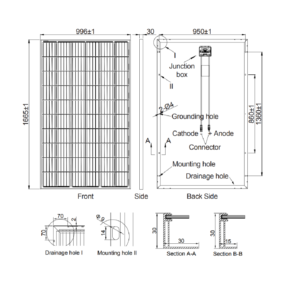 AE SOLAR, AE-MB60, Standard Monofacial Monocrystalline PERC half-cut cells 325Wp Solar Panel