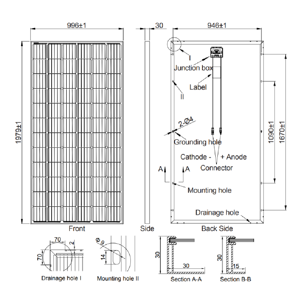 AE SOLAR, AE-MB72, Standard Monofacial Monocrystalline PERC half-cut cells 400Wp Solar Panel