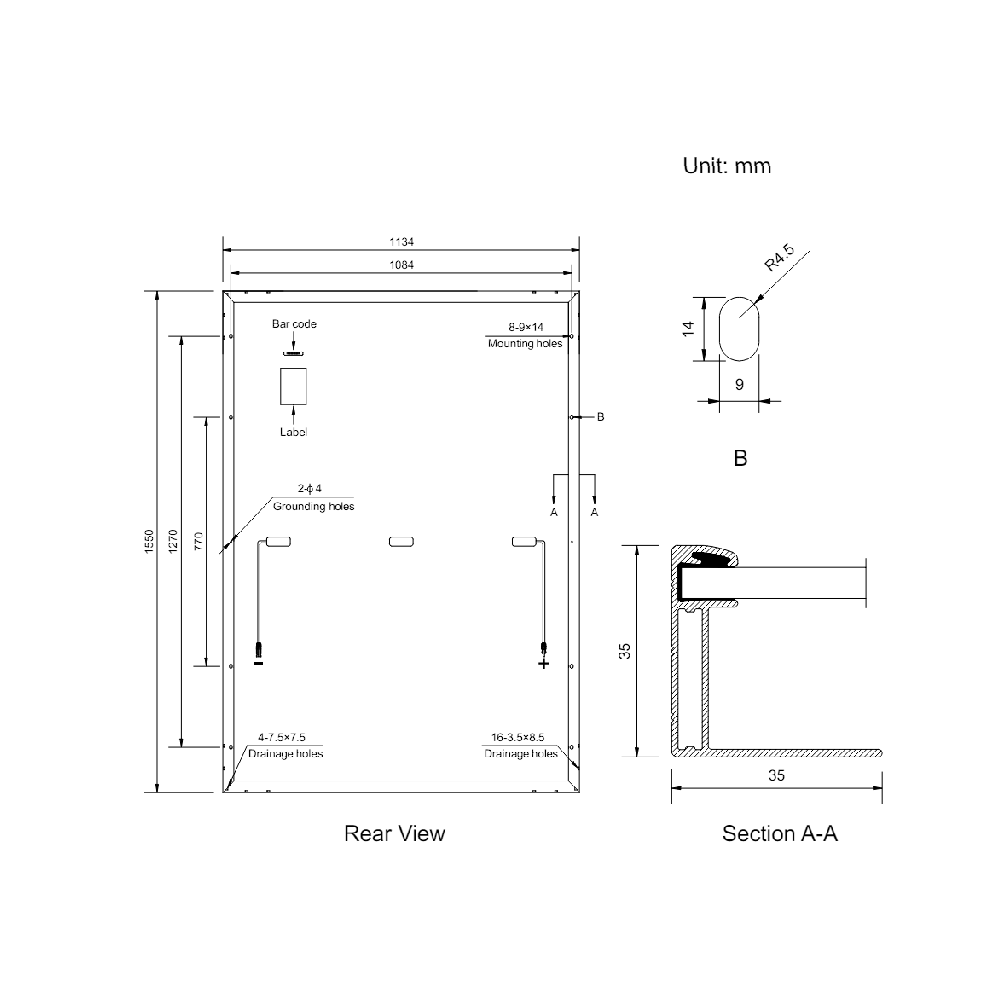 AMERISOLAR, AS-7M96-HC-355W, Standard Monofacial Monocrystalline PERC 355Wp Solar Panel