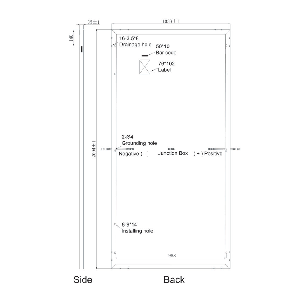 SUNPRO POWER, SPxxx-144M-450W, Standard Monofacial Monocrystalline Mono-Crystalline PERC 450Wp Solar Panel