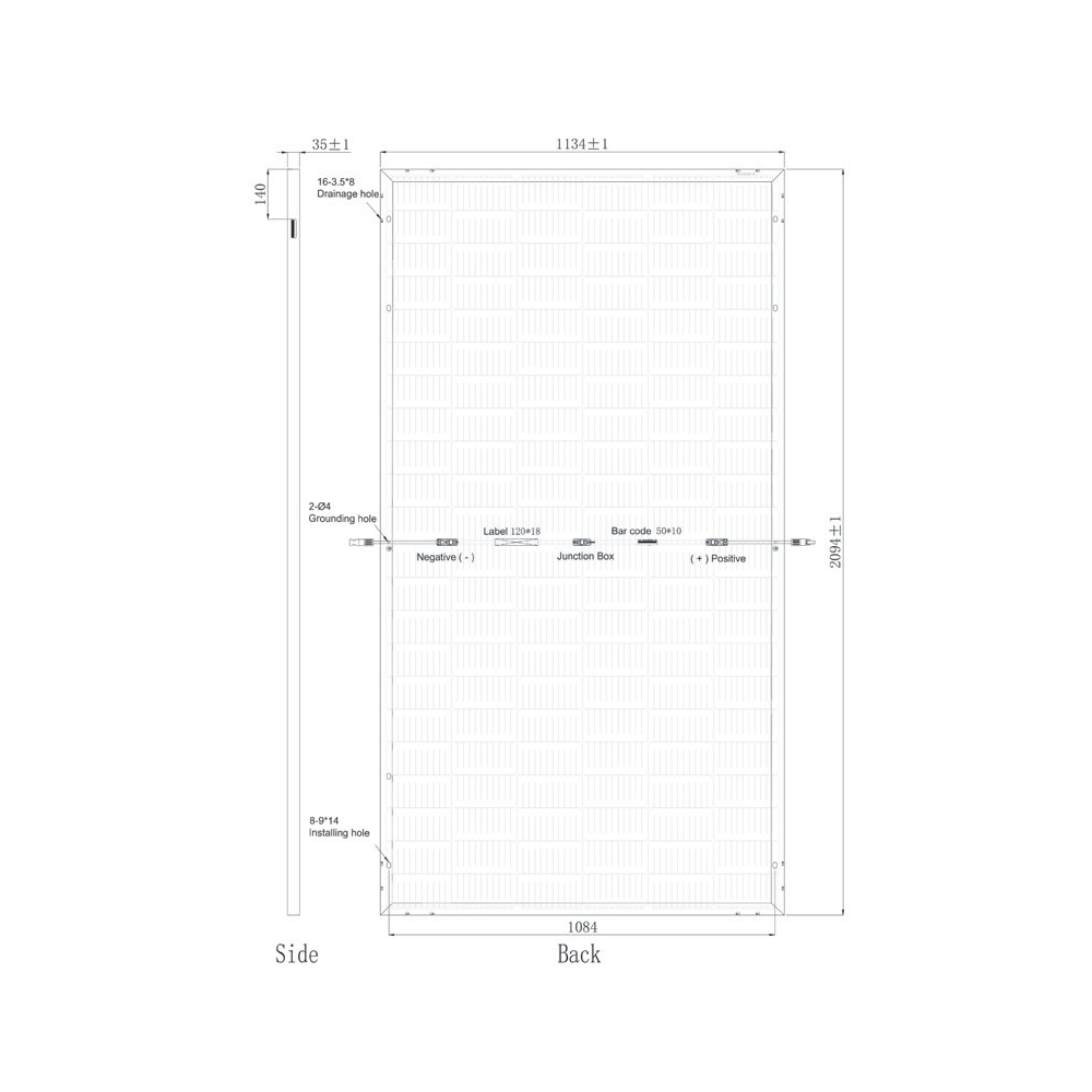 SUNPRO POWER, SPDGxxx-132M10-480W, Standard Bifacial Monocrystalline Mono-Crystalline PERC 480Wp Solar Panel