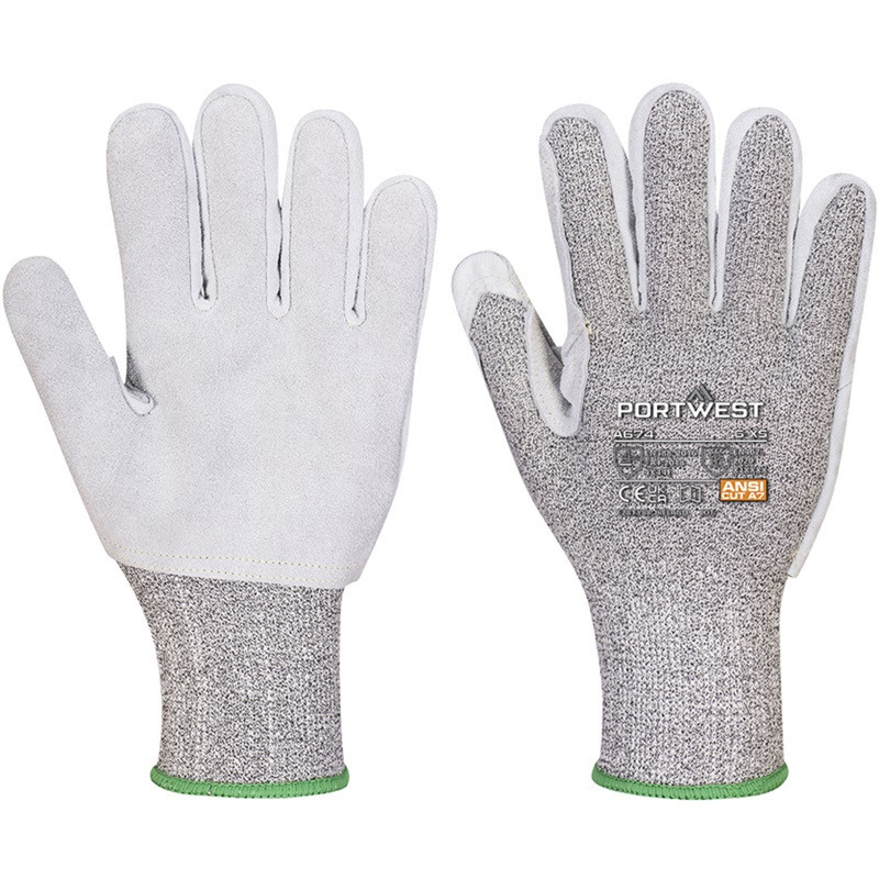 Grey Gloves, Anti-Cut, Leather