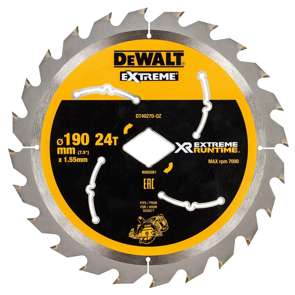 DEWALT Extreme Runtime Diamond Bore Circular Saw Blade, 190mm, 24T, DT40270-QZ