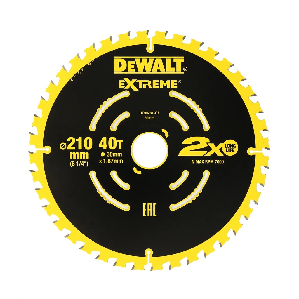 DEWALT Extreme 2X Life Circular Saw Blade (16/25/30 mm), 210mm, 40T, DT90281-QZ