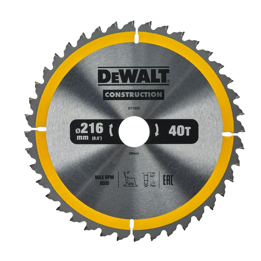 DEWALT Circular Saw Blade, 216mm x 30mm, 40T, DT1953-QZ