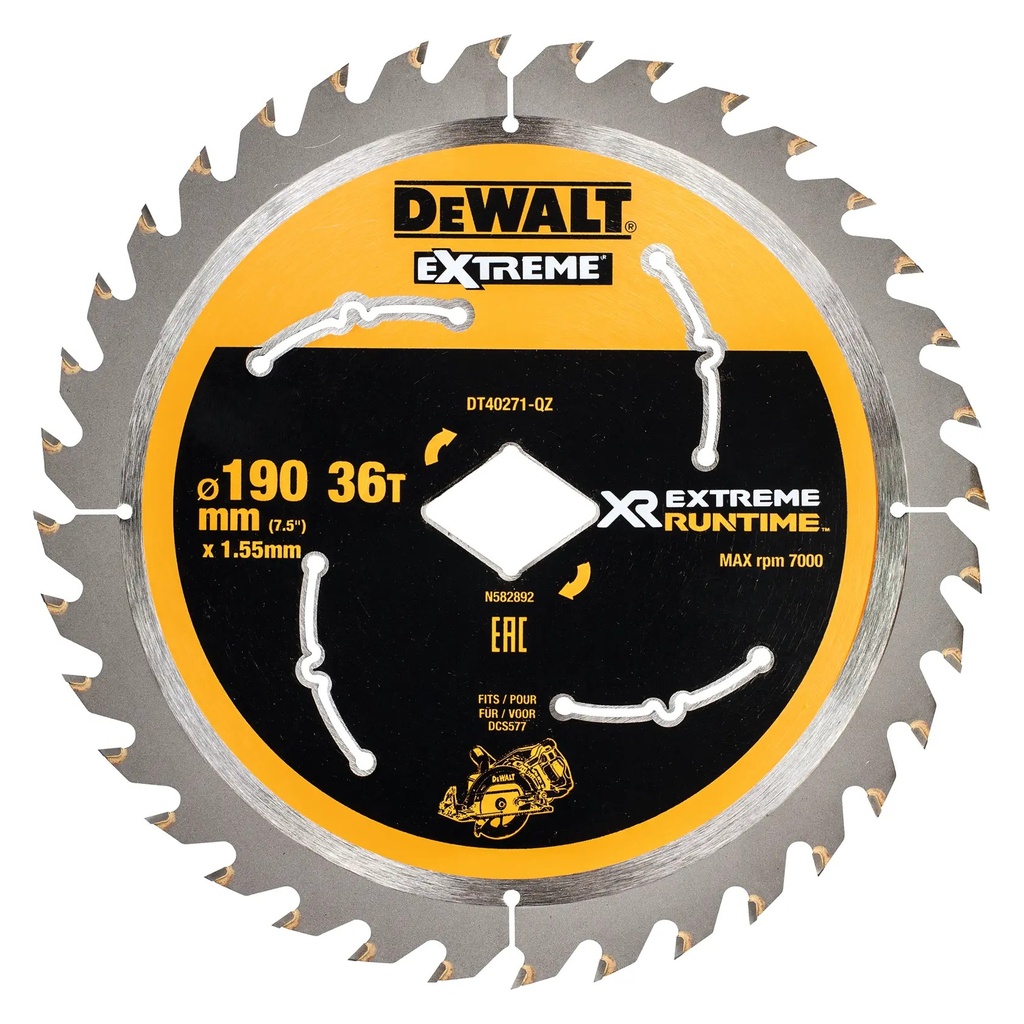 DEWALT XR® Extreme Runtime Diamond Bore Circular Saw Blade, 190mm, 36T, DT40271-QZ