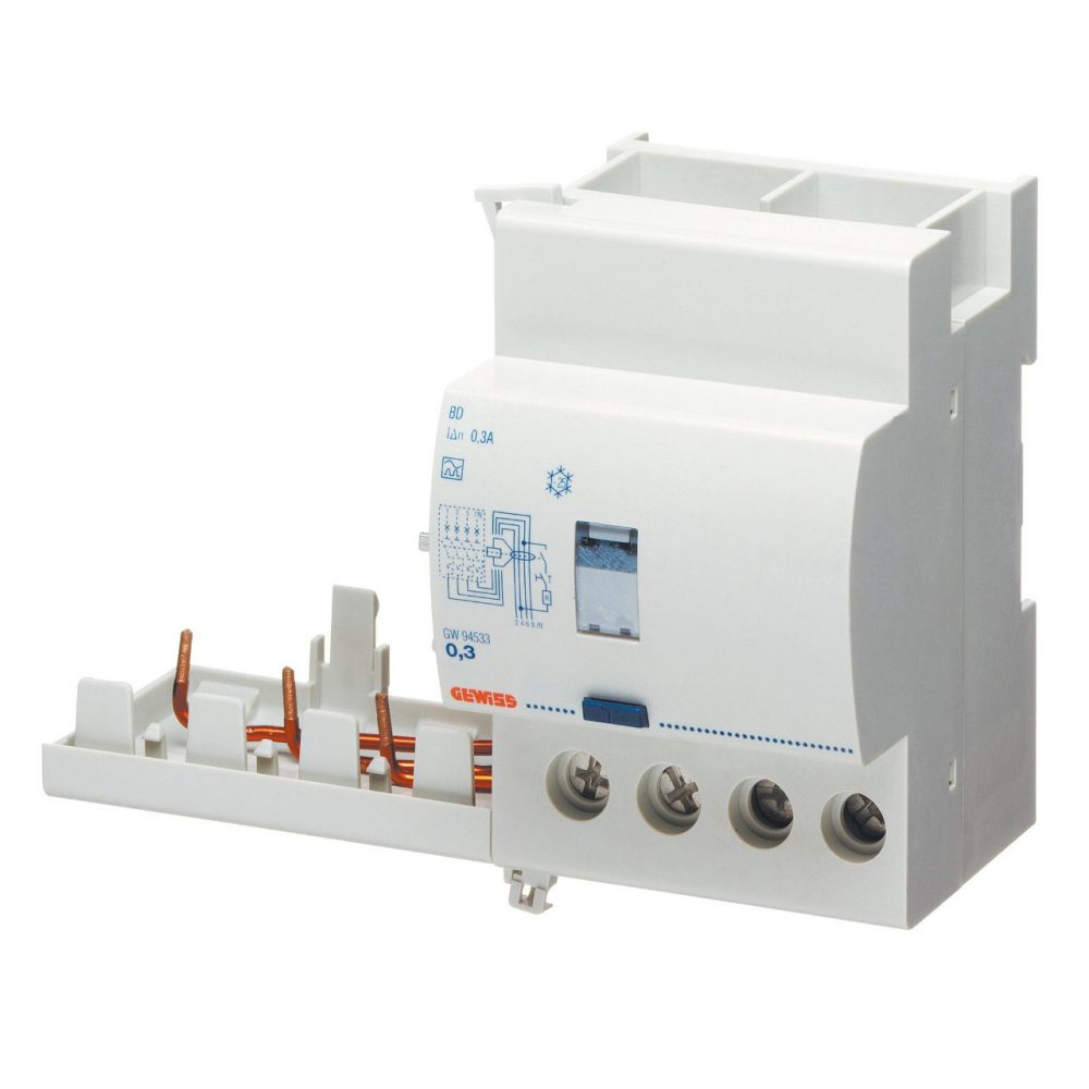 GEWISS GW94585, Bloc diferențial de curent rezidual pentru întrerupător MT - 4P, 63A tip A[s] selectiv IDn=1A, 3,5 module
