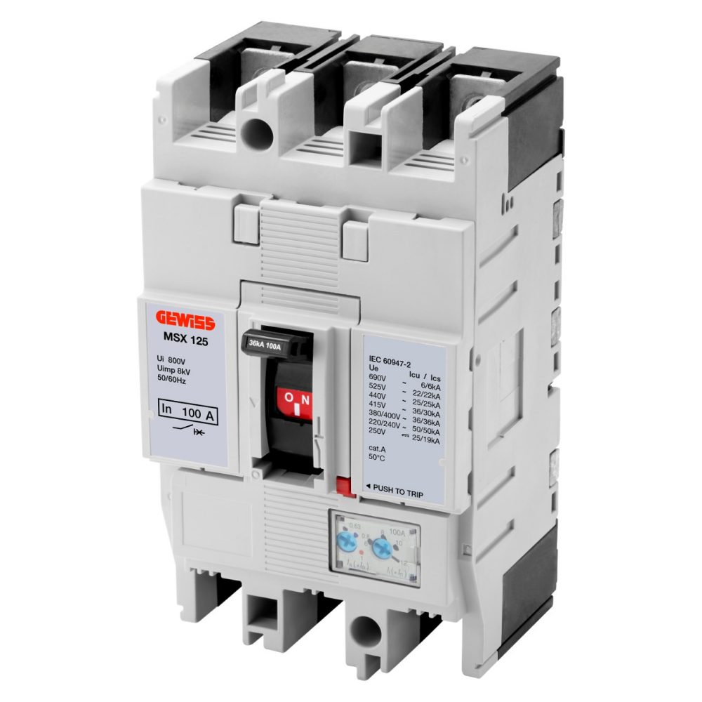 GEWISS GWD9122, Msx 125, Moulded Case Circuit Breakers, Thermal Adjustable, Magnetic Adjustable, 36Ka 3P 32A 690V