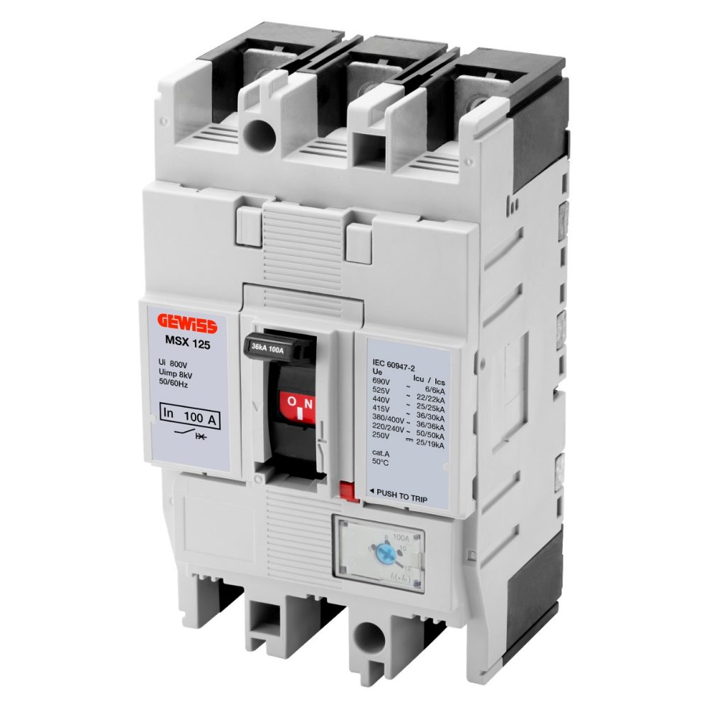 GEWISS GWD9201, Msx 125, Moulded Case Circuit Breakers, Adjustable Magnetic for Motor Protection, 36Ka 3P 20A 690V