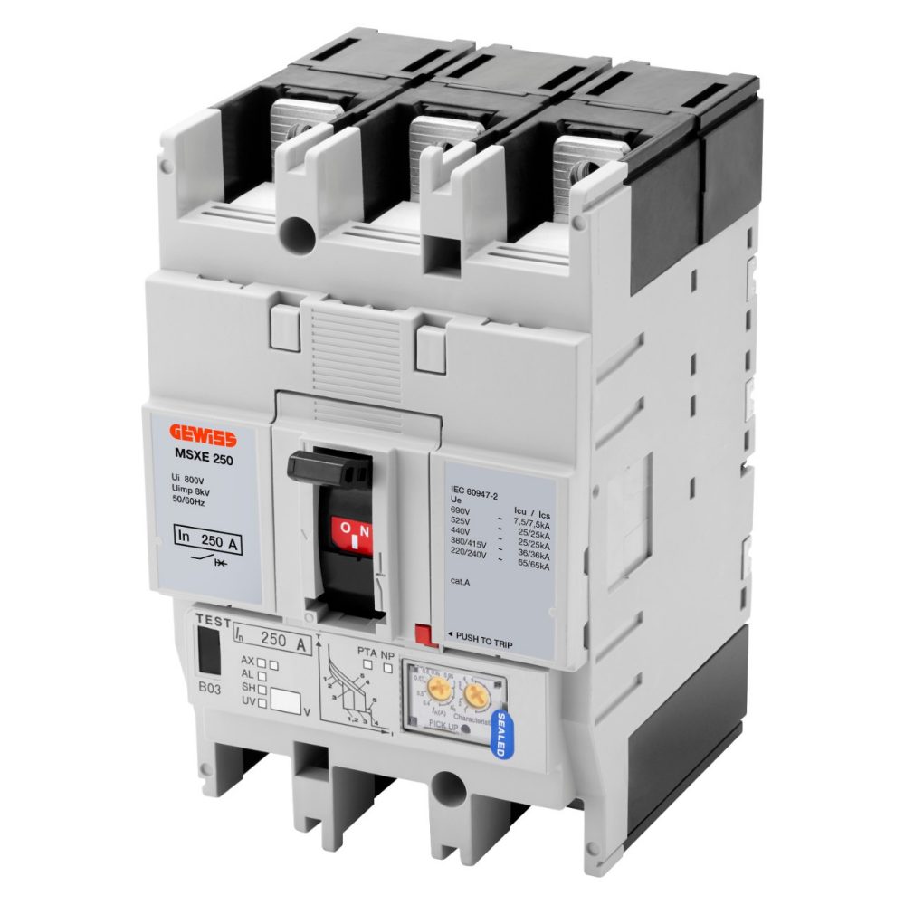 GEWISS GWD9307, Msxe 160, Moulded Case Circuit Breakers with Electronic Release, Lsi, 36Ka 3P 160A 690V