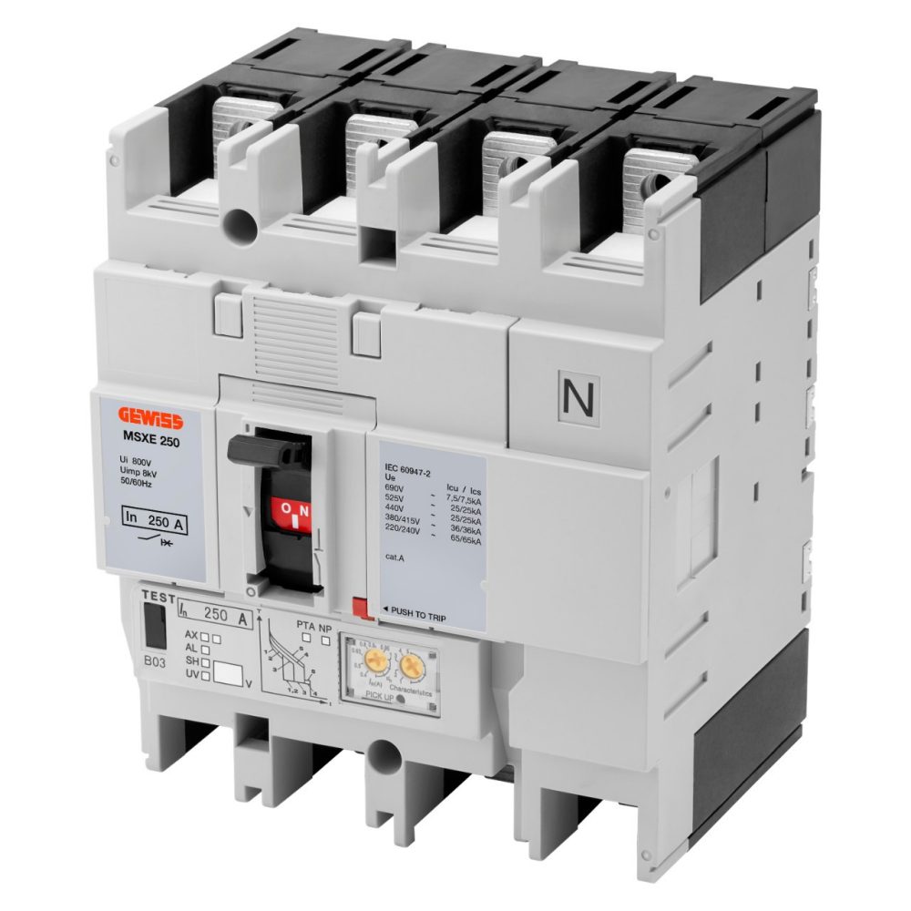 GEWISS GWD9327, MSXE 160, MCCB cu eliberare electronică, LSI, 36kA 4P 160A 690V