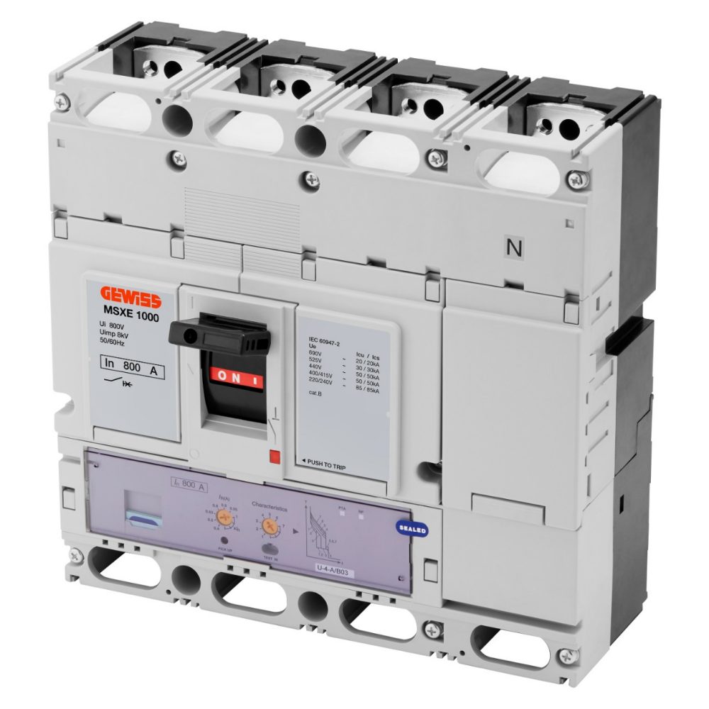 GEWISS GWD9404, MSXE 1000, MCCB cu eliberare electronică, LSIG, 50kA 4P 800A 690V