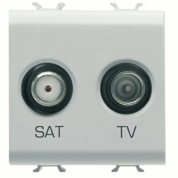 GEWISS GW10383AB, TV/Sat Socket Outlet, Direct, 2 Modules, Glossy White, Antibacterial, Chorusmart