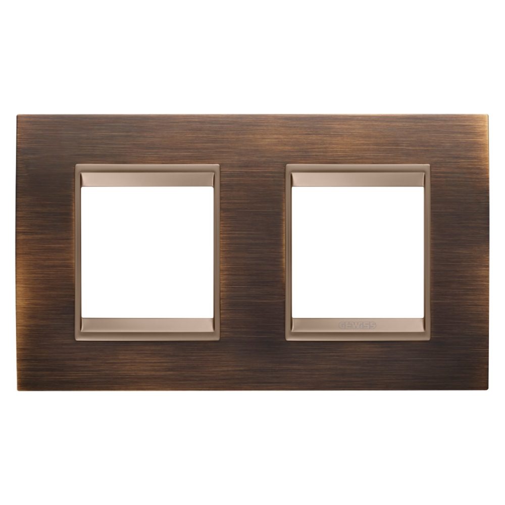 GEWISS GW16223XQ, Lux International Plate in Metal, 2+2 Modules Horizontal, Antique Brass Lavy inner Frame Matt Dark Bronze, Chorusmart