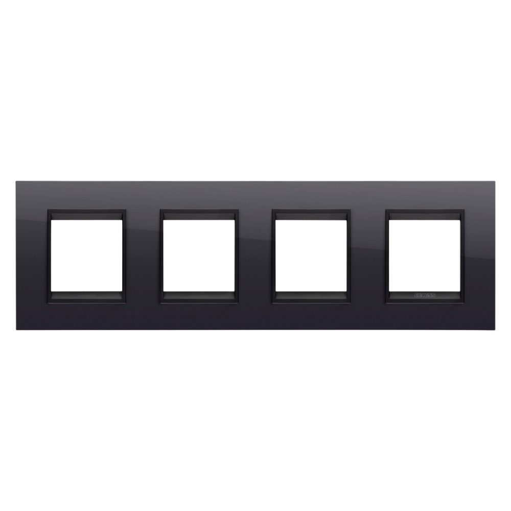 GEWISS GW16228YN, Lux International Plate in Technopolymer, 2+2+2+2 Modules Horizontal, Toner Black Lavy inner Frame Matt Black, Chorusmart