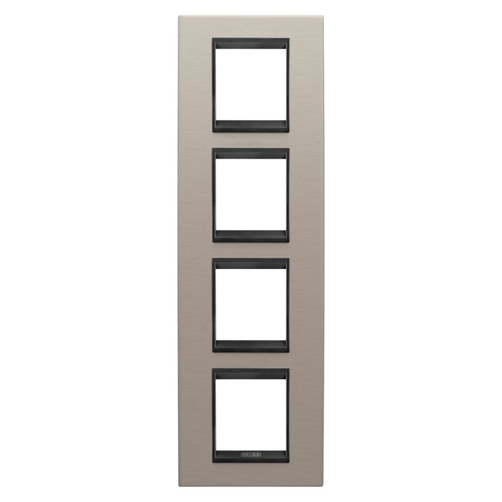 GEWISS GW16229WS, Lux International Plate in Metal, 2+2+2+2 Modules Vertical, Brushed Aluminium Lavy inner Frame Matt Black, Chorusmart