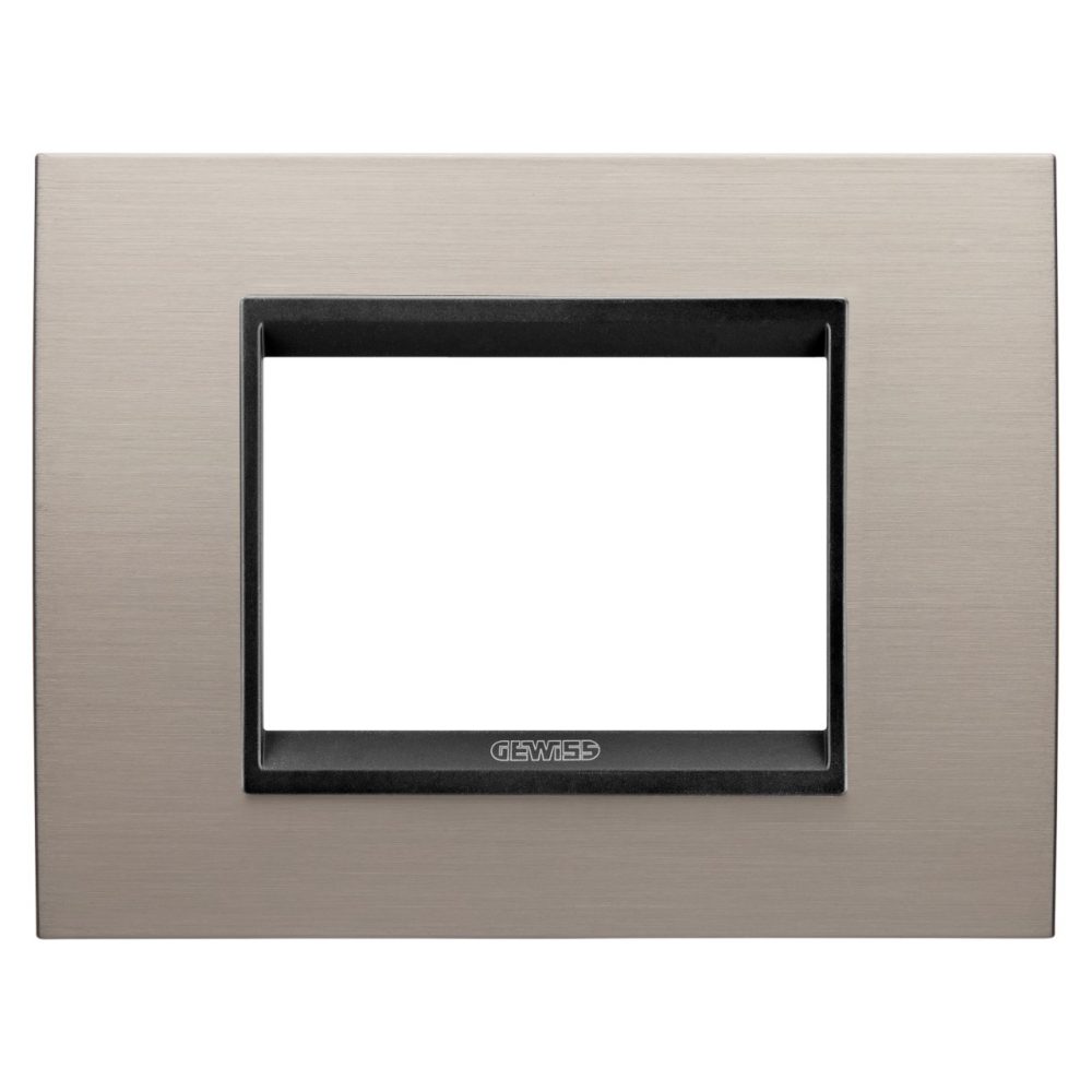 GEWISS GW16203WS, Lux Plate in Metal, 3 Modules, Brushed Aluminium Lavy inner Frame Matt Black, Chorusmart