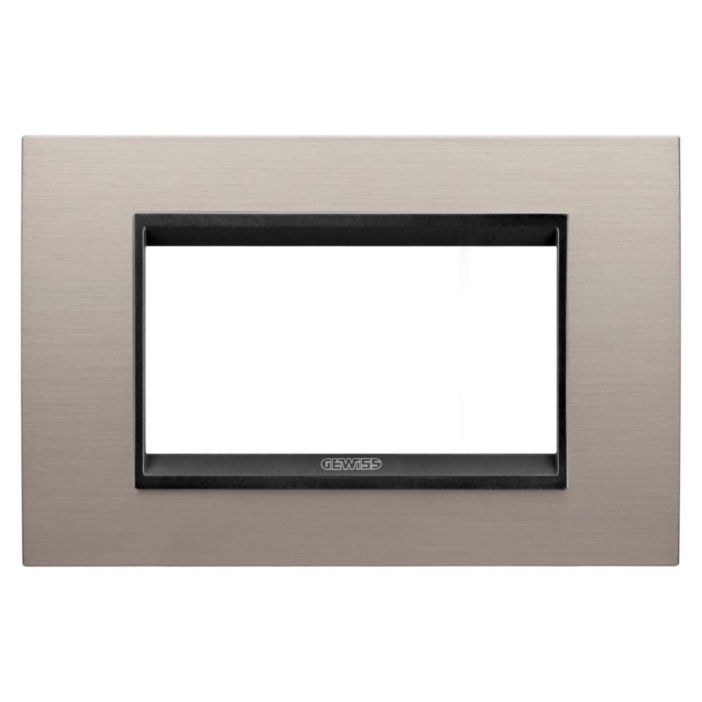 GEWISS GW16204WS, Ramă ornament LUX, IN metal, 4 module, Aluminiu periat lay, Cadru interior negru mat, Chorusmart