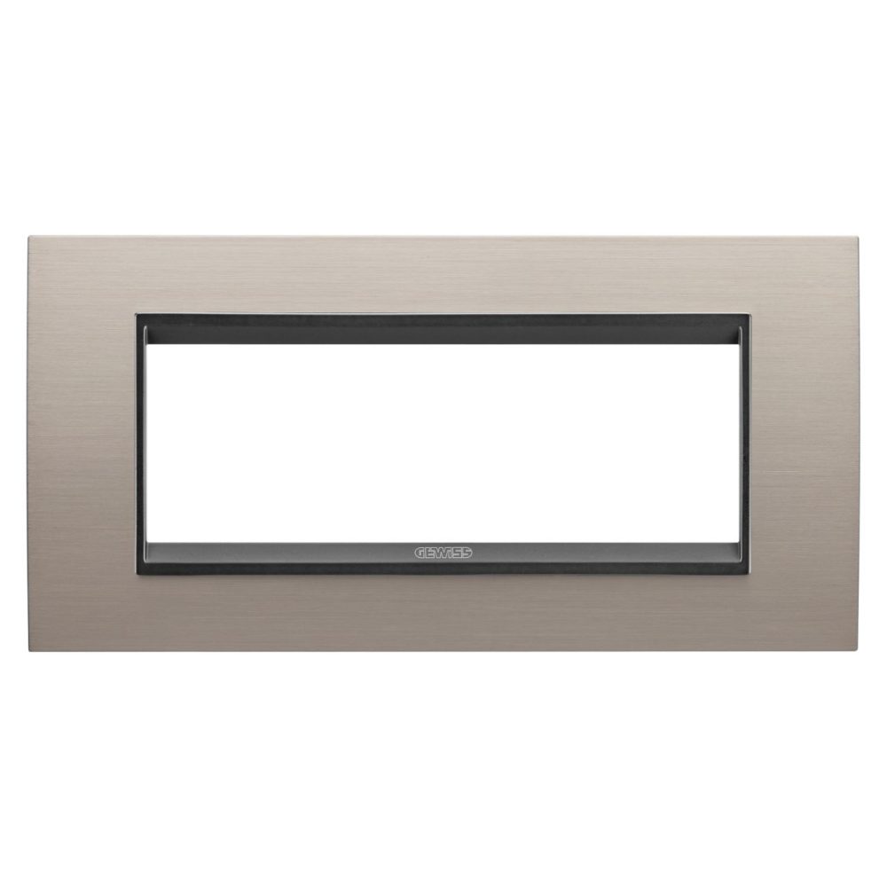 GEWISS GW16206WS, Ramă ornament LUX, IN metal, 6 module, Aluminiu periat lay, Cadru interior negru mat, Chorusmart
