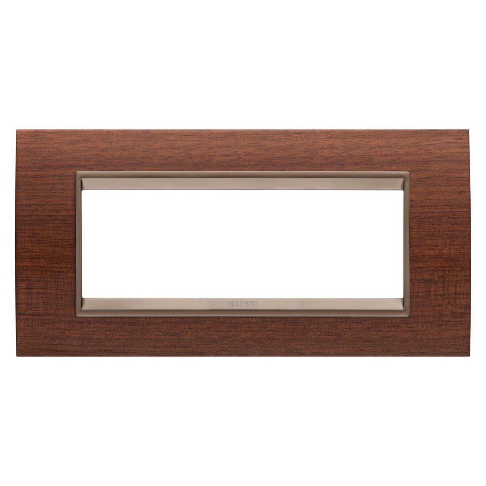 GEWISS GW16206WU, Lux Plate in Wood, 6 Modules, Walnut inner Frame Matt Dark Bronze, Chorusmart