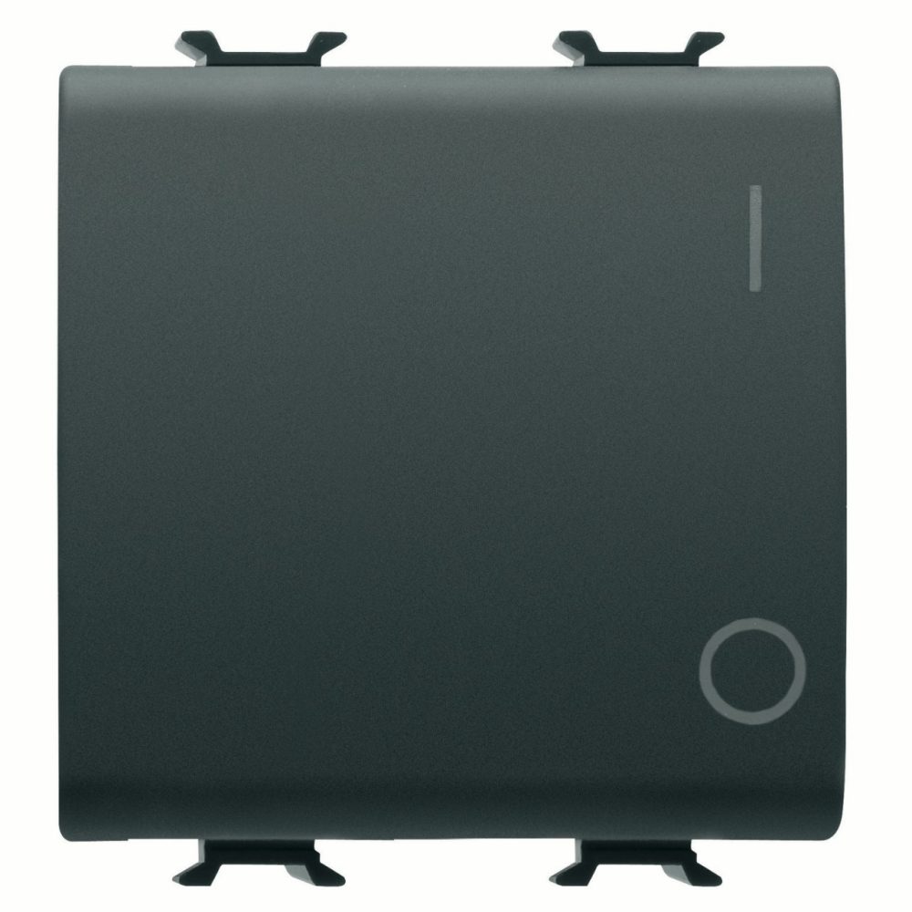 GEWISS GW12034, Întrerupător unidirecțional 2p 250V c.a., 16AX, Buton neutru, Simbol 0/1, 2 module, Negru satinat – chorusmart