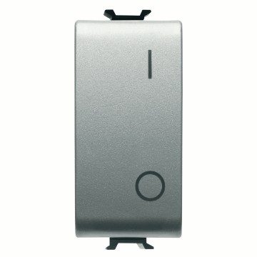 GEWISS GW14004, One-way Switch 2P 250V AC, 16AX, Neutral Button, Symbol 0/1, 1 Module, Titanium, Chorusmart 