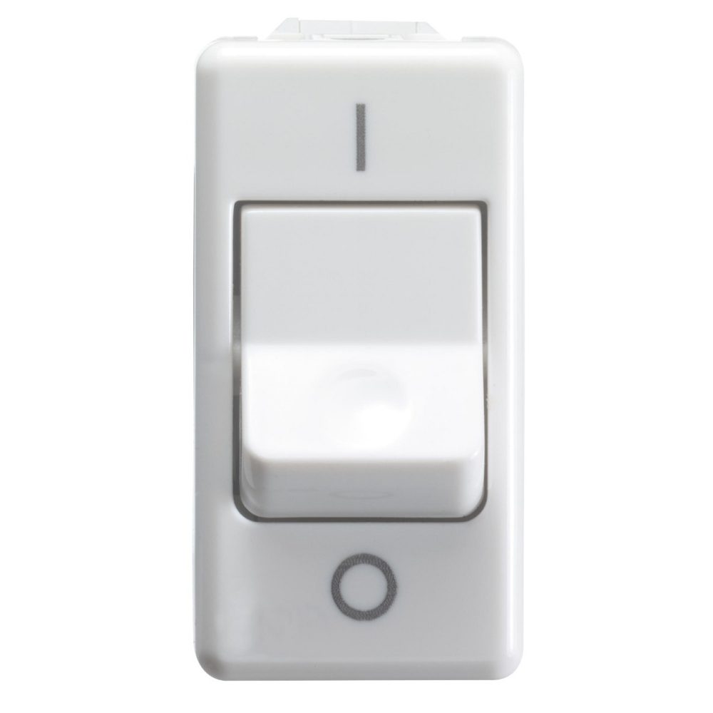 GEWISS GW20585, One-way Switch 2P 250V AC, for Heavy Duty, 25AX, Neutral, Symbol 0/i, 1 Module, System White