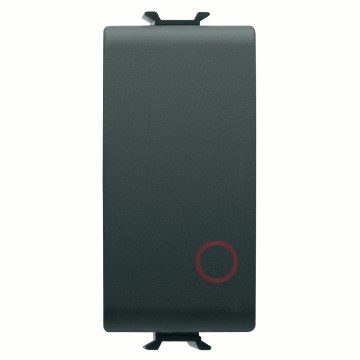 GEWISS GW12137, Buton 1p 250V c.a., Nc 16A, Buton neutru, Simbol 0 roșu, 1 modul, Negru satinat – chorusmart