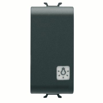 GEWISS GW12151, Push-button 1P 250V AC, NO 16A Illuminable with Replaceable Neutral Lens, Symbol: Light, 1 Module, Satin Black, Chorusmart 