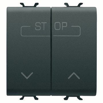 GEWISS GW12160F, Twin Push-button 250V AC, Quick Wiring Terminals, 1P NO 16A, Symbol Up-down-stop, 2 Modules, Satin Black, Chorusmart 