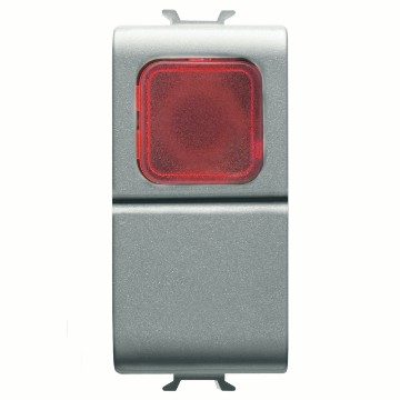 GEWISS GW14143, Push-button 1P 250V AC, NO 16A, Red Diffuser, 1 Module, Titanium, Chorusmart 