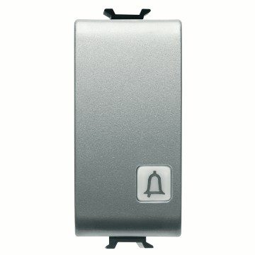 GEWISS GW14153, Push-button 1P 250V AC, NO 16A Illuminable with Replaceable Neutral Lens, Symbol: Bell, 1 Module, Titanium, Chorusmart 