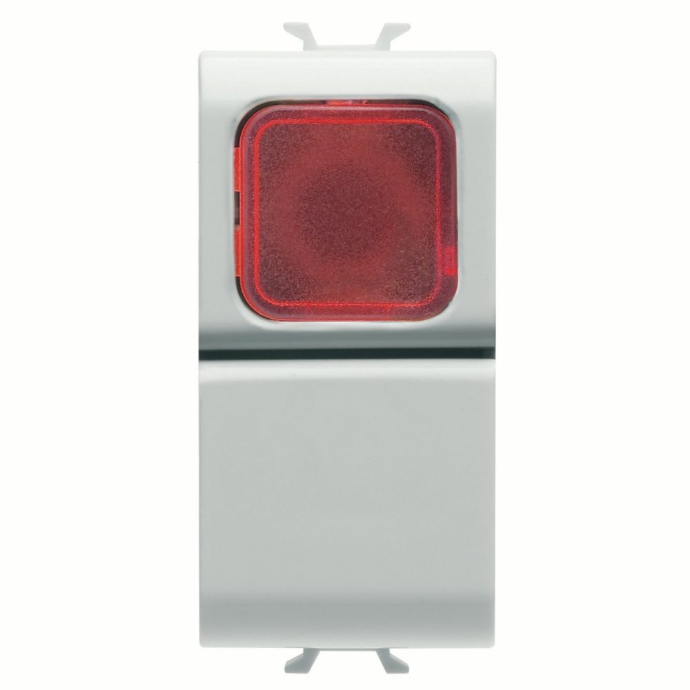 GEWISS GW10143, Push-button 1P 250V AC, NO 16A, Red Diffuser, 1 Module, Glossy White, Chorusmart 