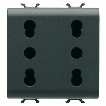 GEWISS GW12208, Priză dublă standard italiană 250V c.a., 2x2P+E 16A amperaj dublu, P11,P17, 2 module, Negru satinat, Chorusmart