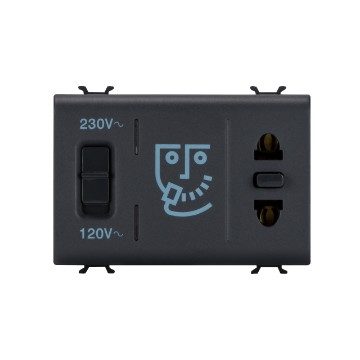 GEWISS GW12331, Euro-american Standard Shaver Socket Outlet with Insulation Transformer, 230V Ac, 50/60 Hz, 3 Modules, Satin Black, Chorusmart