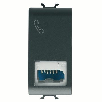 GEWISS GW12406, British Standard Telephone Socket, 6 Contacts, Screw-on Terminals, 1 Module, Satin Black, Chorusmart