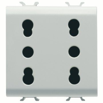 GEWISS GW10208, Italian Standard Double Socket Outlet 250V Ac, 2x2P+E 16A Dual Amperage, P11-P17, 2 Modules, Glossy White, Chorusmart